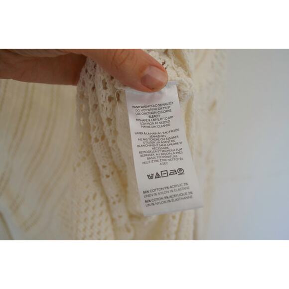 Anthropologie Open-Stitch Side-Slit Tunic Sweater Dress Duster Ivory M - Picture 9 of 11